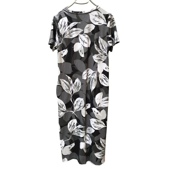 Coldwater Creek Womens Medium Short Sleeve Midi Dress Leaf Print Black Gray - Picture 5 of 5